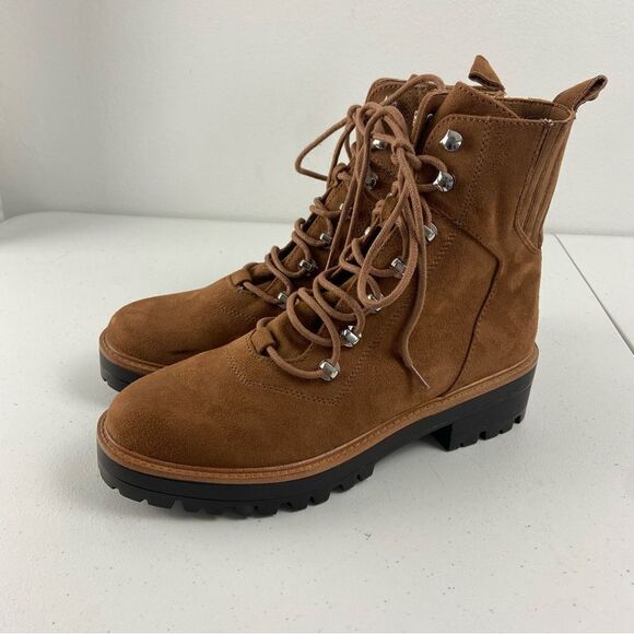 Nine West Ivona Womes Brown Combat Boots Granola CabinCore Gorp Grunge Work 8.5 - Picture 1 of 14